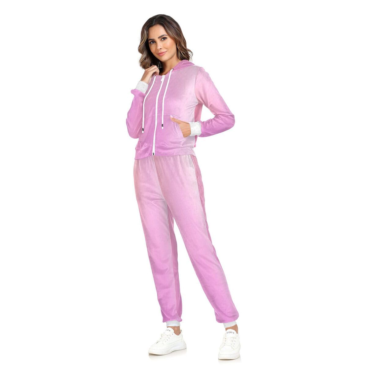 Conjunto deportivo de 2 piezas para mujer, diseño de arcoíris, ondulado, de manga larga, con textura morada