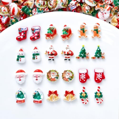 150 Pcs Christmas Nail Charms and Gems Santa Claus Christmas Tree Snowman Nail Rhinestones Resin Winter Nail Gems Reindeer Nail Jewelry Cute Winter Xmas Tree Nails Accessories for Craft Making DIY