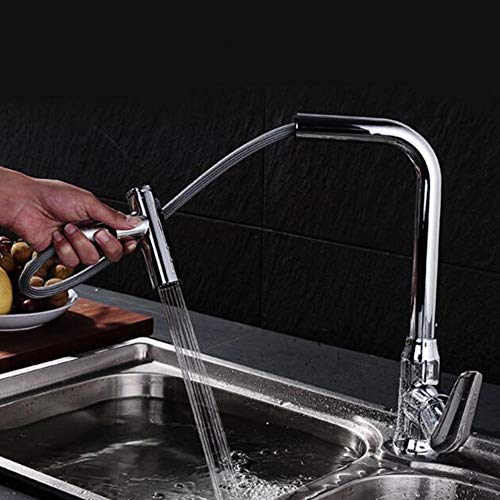 Robinet de cuisine en laiton avec pulvérisateur à traction et mitigeur chaud froid orientable