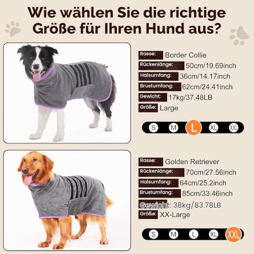 HezzLuv Mikrofaser-Hundebademantel, saugfähiger Trockenmantel, Lila, M