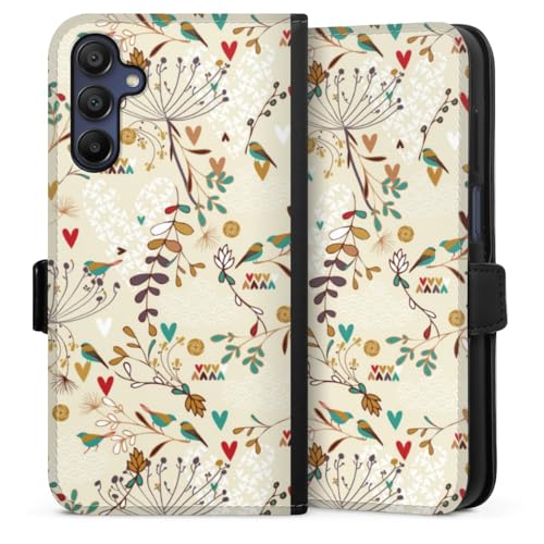 Étui magnétique Samsung Galaxy A15 avec motif rétro oiseau fleurs et clapet de protection
