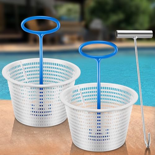 2 Set 8' Pool Skimmer Basket for Inground Pool with 2 Skimmer Baskets Handle and 1 Stainless Steel...