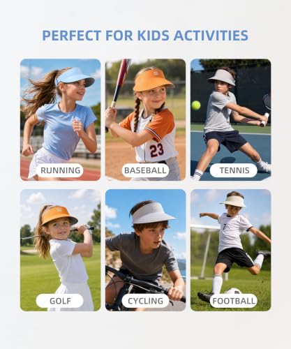 Image of SMILEYWORLD Kids Sun Visor Hats for Girls Boys, UPF 50+ Adjustable Cooling Sports Hat, Packable Visor for Tennis, Pickleball