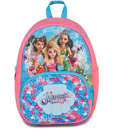 Seven Zaino Small Mermaid Magic, Turchese Fluo, Zaino Mono Scomparto con Tasca per Borraccia e Tasca Frontale, Capienza 14 Litri, per Bambina, Asilo