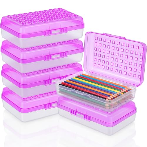Image of Blulu 6 Pack Plastic Pencil Boxes Bulk Large Pencil Case,Purple