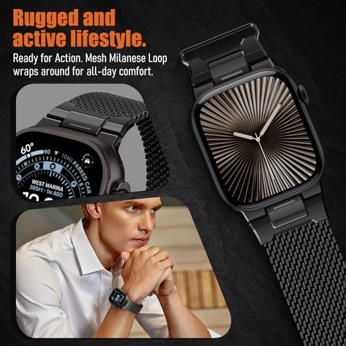 Image of BXUXOHS Milanese Loop for Apple Watch Ultra 3 /2 Band 49mm 46mm 45mm 44mm 42mm Men,Tactical Mecha Strap Military-Grade Design,Magnetic Metal Wristband for iWatch Ultra 2 /3 Series 11 /10 /9 /8 /7 /6 /5 /4 SE