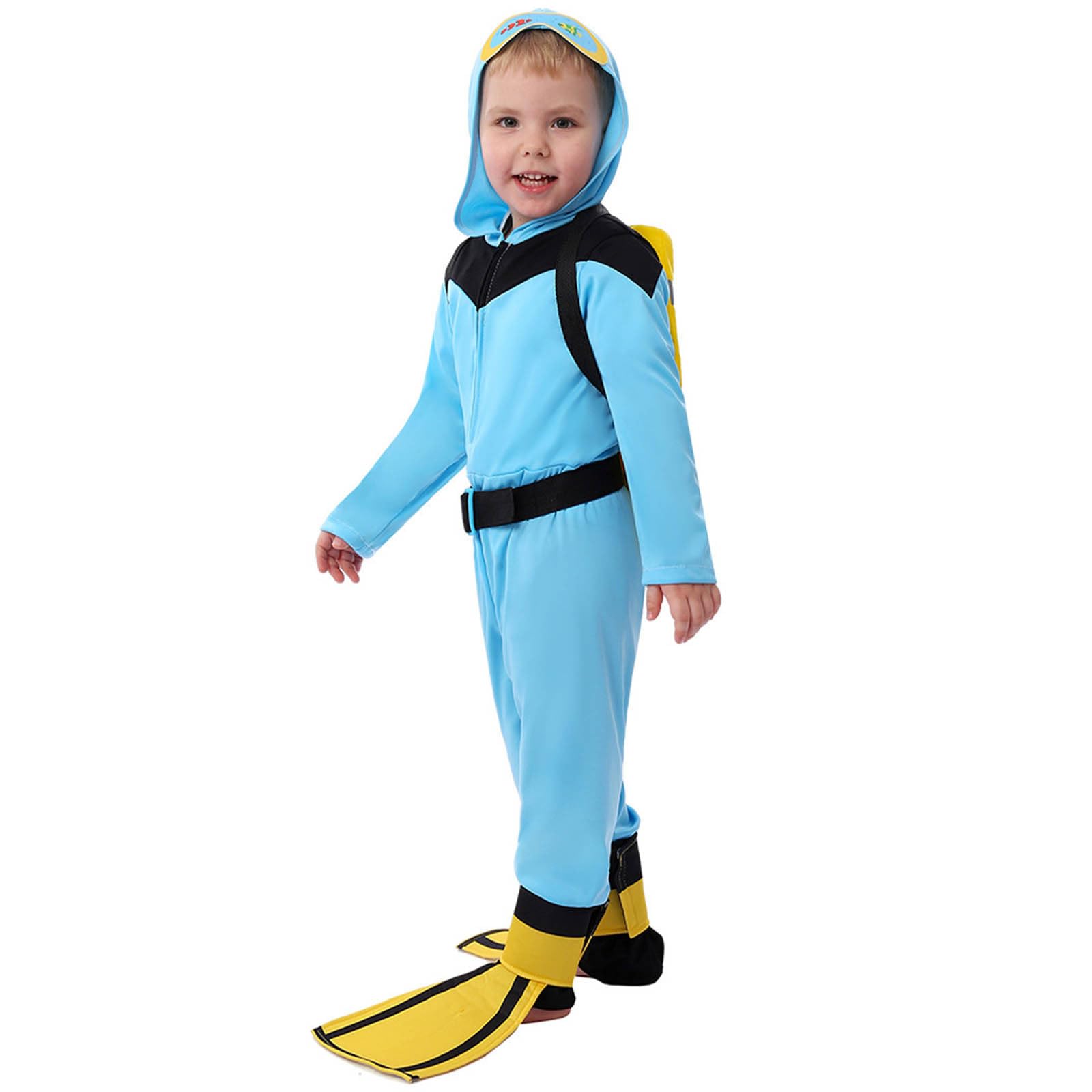 Generisch Costume da sub per ragazzi con cappuccio e pinne