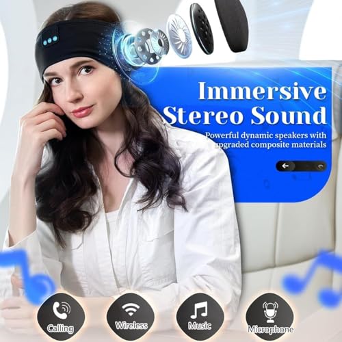 Image of BWOGUE Sleep Headphones Wireless, Bluetooth Sports Headband Headphones with Ultra-Thin HD Stereo Speakers Perfect for Sleeping, Workout, Jogging, Yoga, Air Travel, Meditation (Black)