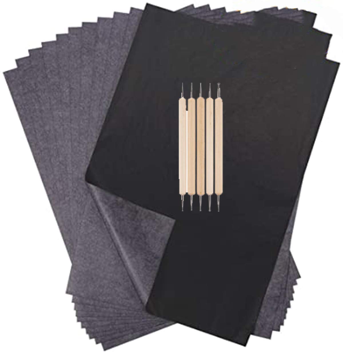 Excefore 100 Sheets Carbon Copy Paper with 5 PCS Embossing Stylus,Black Transfer Paper Tracing Paper for Tracing on Wood,Fabric Tattoo Stencil Copy Accessory