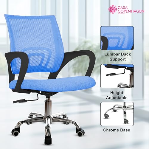 Image of Casa Copenhagen, Ergonomic Desk Chair Mesh Computer Chair with Lumbar Support Armrest Executive Rolling Swivel Adjustable Mid Back Chair - Powder Blue & Black Handle