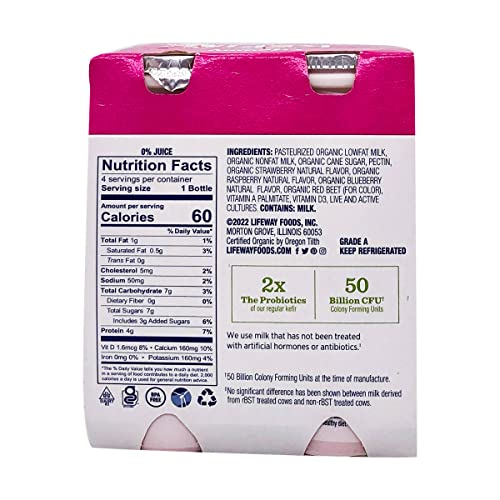 Lifeway Kefir Multi Pack Organic Low Fat Mixed Berry, 3.5 Fl Oz, 4 Count #TOP4