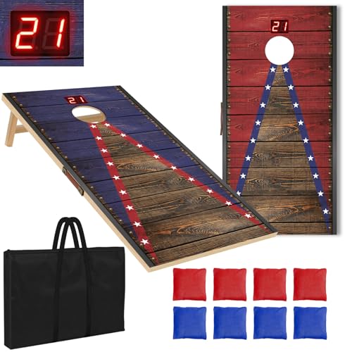 Image of Electronic Cornhole Board Set 4x2ft 3x2ft 2x1ft, Automatic Scoring Corn Hole Games for Adults & Kids, Wooden Portable Cornhole Set with 8 Bean Bags & Carrying Bag for Outdoor, Tailgate, Party