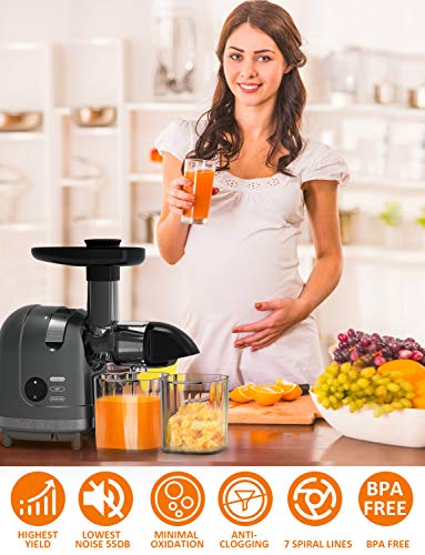 Masticating Juicer, Homgeek Cold Press Juicer with Quiet Motor, Slow Juicer for Vegetables, Wheatgrass and Fruits