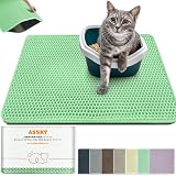 Assky 猫砂マット 防水&抗菌 二重層EVA構造 超吸収＆防臭 猫トイレマット 滑り止め設計 猫砂飛散防止 洗える繰り返し使用 お手入れ簡単 大型グリッド (80X60cm, 緑)