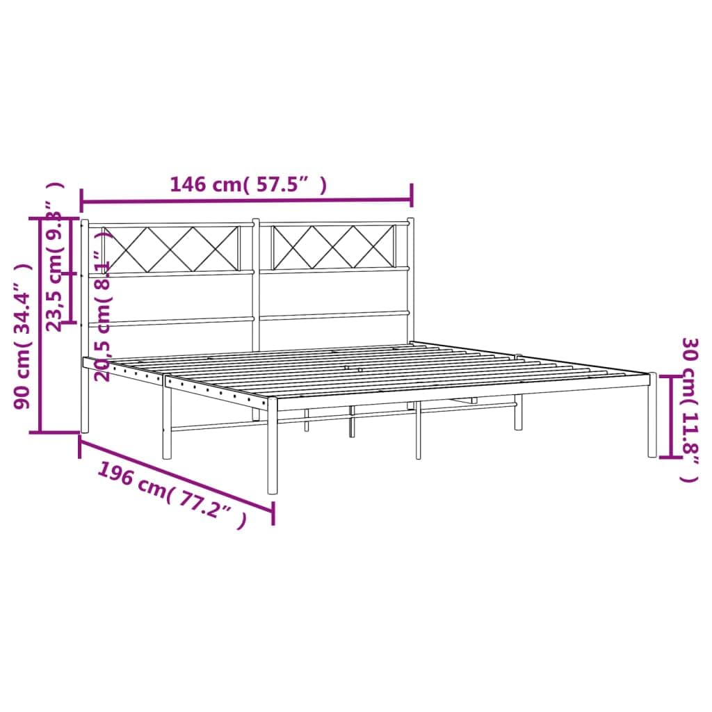 140x190 cm Black Metal Bed Frame with Headboard | Includes a supportive steel slat platform and under-bed storage space for bedroom or guest room use.
