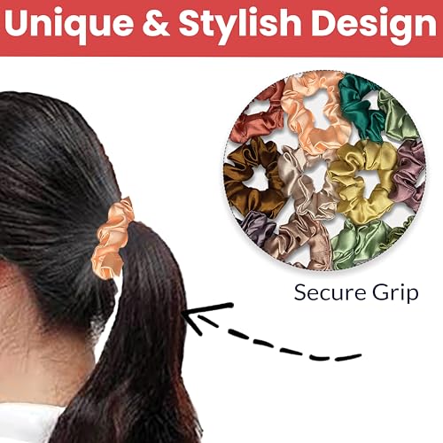 Image of TEMPERIA (6 pcs) Silk Satin Scrunchies For Women & Girls - Stylish Luxury Ponytail Rubber Band Ties for Hair - English Colours Same As Shown (MN02)