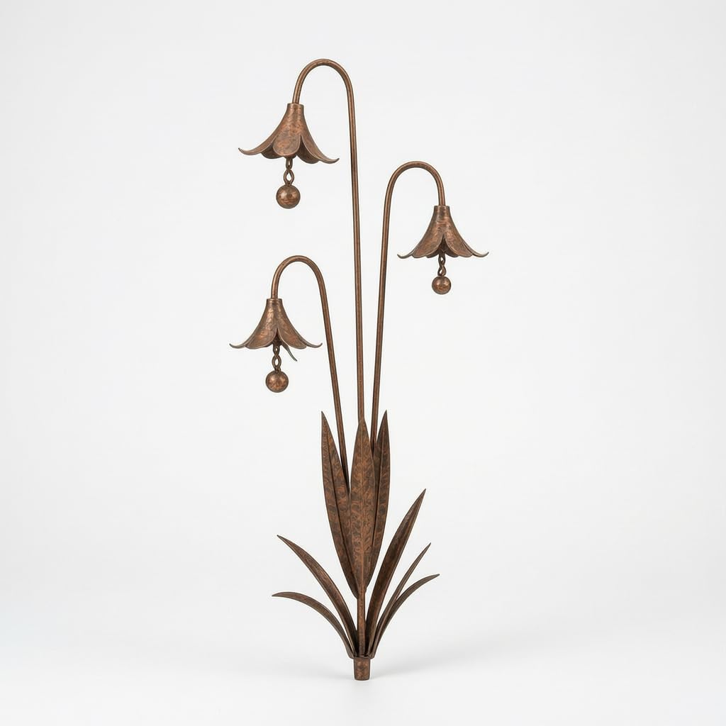 Rustic Iron Bluebell Wind Chime Garden Stake Rusty 3-Head Wind Chime Ground Stake-image-34