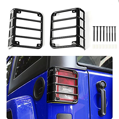 JeCar Tail Light cover Rear Euro Tail Light Guard Protector for 2007-2017 Jeep Wrangler JK & Unlimited Black