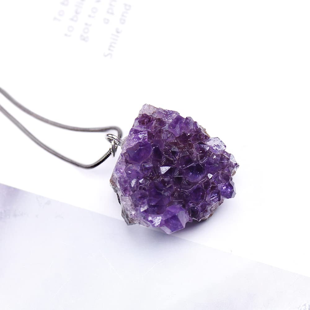 LXMYLI Amethyst Cluster Pendant Healing Stones,Quartz Gemstone Divination Spiritual Meditation Necklace for Witchcraft(Purple Crystal,Irregular) - Image 2