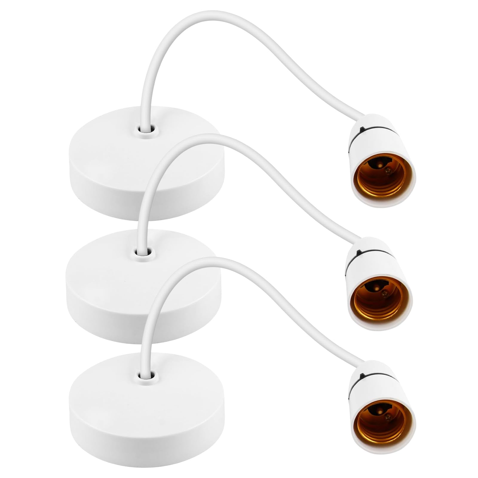 HEUIOP 3PCS Ceiling Pendant Light Fitting E27 Lamp Holder Modern Hanging Light Fixture Kit 51cm in Length for Kitchen Living Room Bedroom Dinning Room Lightings(White)