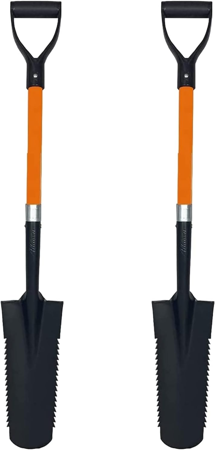 Ashman Short Handle Drain Spade Teeth Shovel (2 Pack), Sharp Shooter Shovel, Trenching Spade, Drainage Spade - Perfect Razor Blade Trenching Shovel D-Grip for Digging and Trenching and Transplanting.