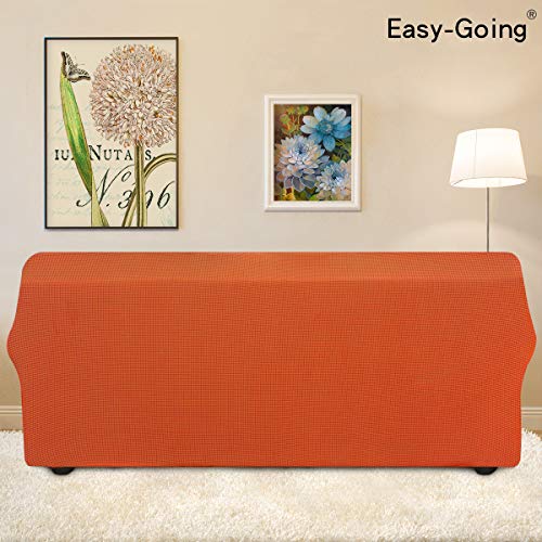 Easy-Going Stretch Sofa Slipcover 1-Piece Sofa Cover Furniture Protector Couch Soft With Elastic Bottom For Kids, Polyester Spandex Jacquard Fabric Small Checks (Sofa, Orange) #TOP3