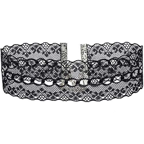 Twilight's Fancy Wide Scalloped Galoon Black Lace Choker Necklace (Small)