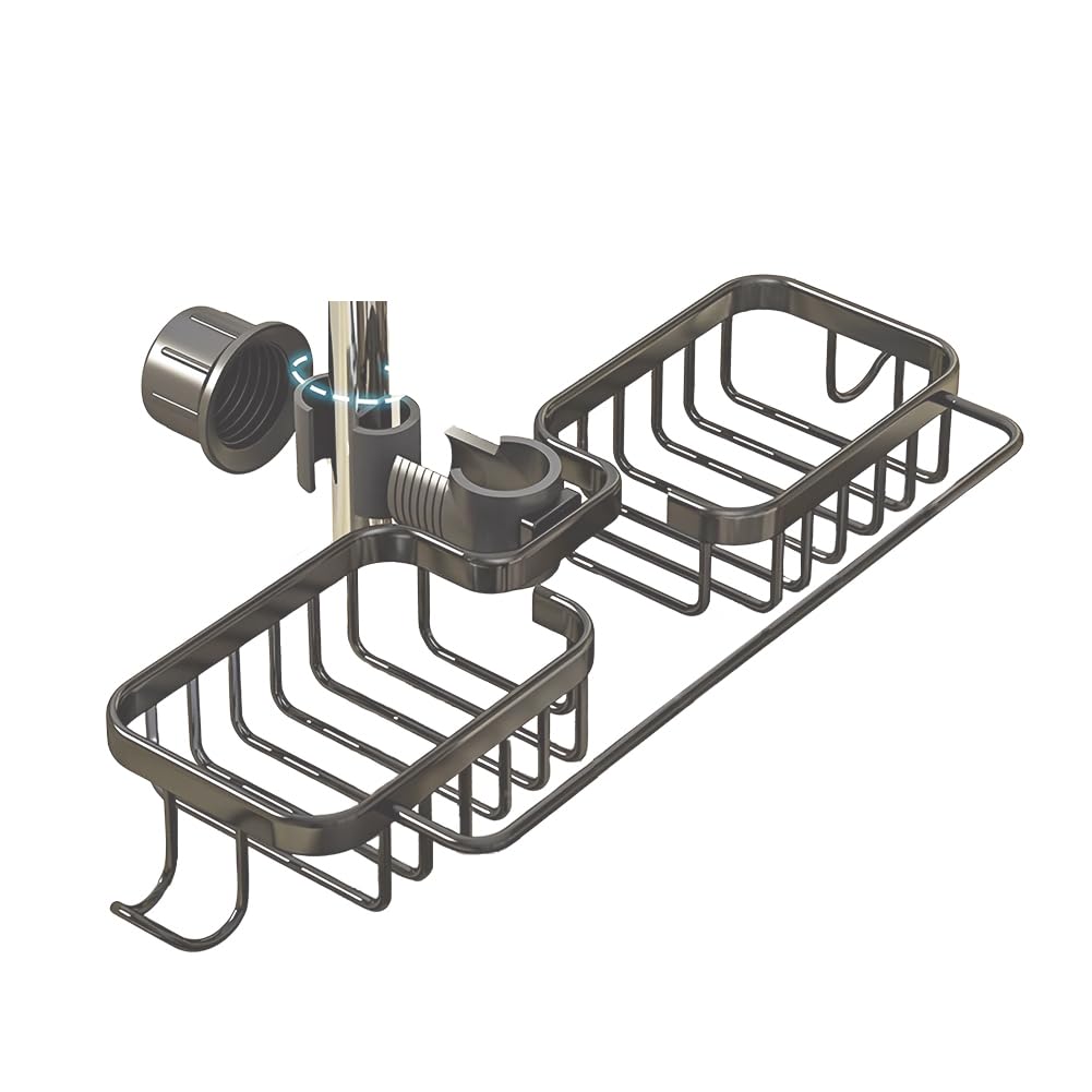 Kitchen Sink Faucet Organizer, Aluminum Dish Sponge Holder Sink Caddy, Sink Organizer Over Faucet, Hanging Storage Rack with Drip Tray for 0.7-1.1 Inch Round Water Pipe (Grey, Integrated) — image 1
