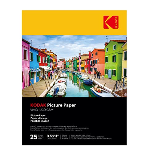 Kodak Photo Paper Gloss 8.5"X11", 25 Count, 66Lb-230G/M2 Weight, 11.9 Mil Thickness, Vivid Color Picture Paper #TOP4
