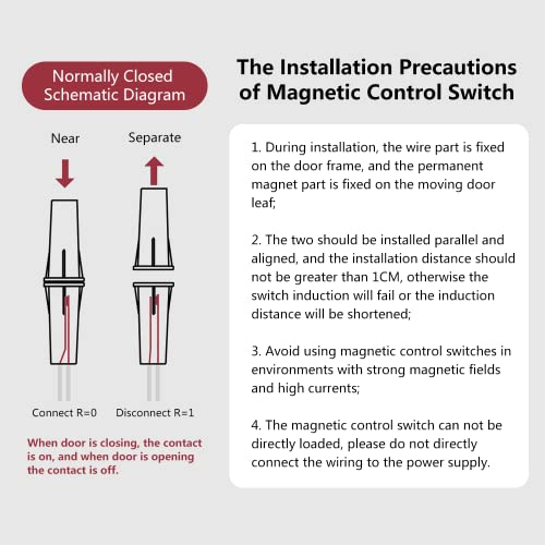 Watris Veiyi Interruptor magnético com sensor de janela de porta com fio de 10 peças NC, sensor de j