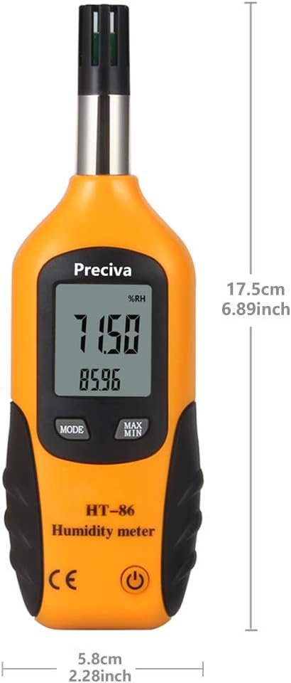 Preciva Digital Psychrometer Thermo-Hygrometer, LCD Mini Temperature and Humidity Meter with Dew Point and Wet Bulb Temperature Hygrometer for Industry, Agriculture, Meteorology (9V Battery Included)