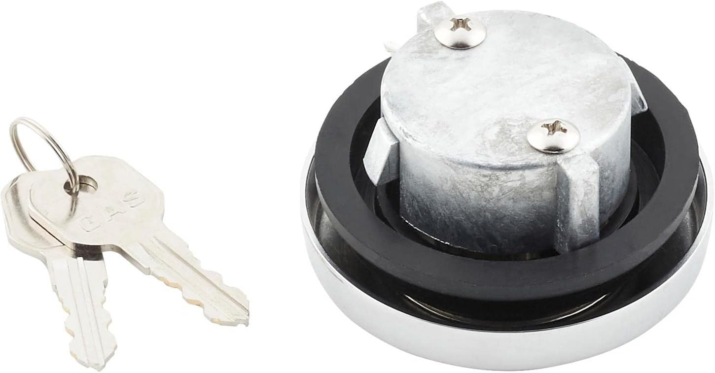 United Pacific S1301 Triple Chrome Vented Locking Gas Cap w/2 Keys for Various 1947-71 Chevy & Ford Vehicles, All Metal Cap – One Cap w/2 Keys
