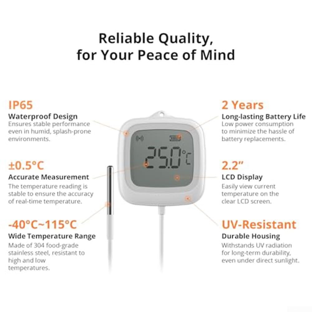 SNZB-02LD - Sensor de temperatura Zigbee 3.0 con sonda de 1,5 metros y pantalla LCD para piscina, cocina, baño y uso industrial
