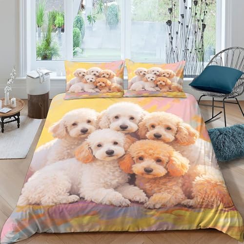 Housse de couette caniche 140x200 parure de lit microfibre douce - 4