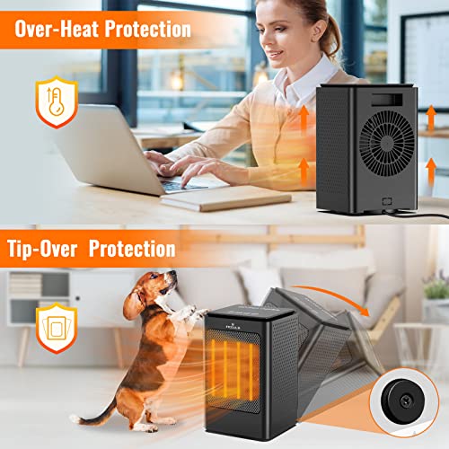 Electric Portable Space Heater - 1500W Adjustable Ptc Fast Heating Ceramic Heater Features Timer And Oscillation, Mini Heater With Remote Control For Bedroom,Desk,Office And Indoor Use (Black) #TOP4