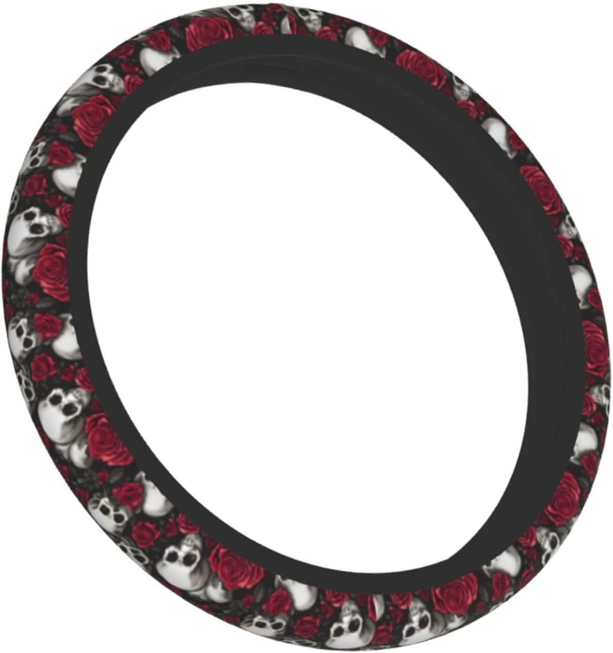 Skull Rose Steering Wheel Cover with 2 Car Coasters Non Slip Neoprene for Women Men Universal 15 Inch - Image 3