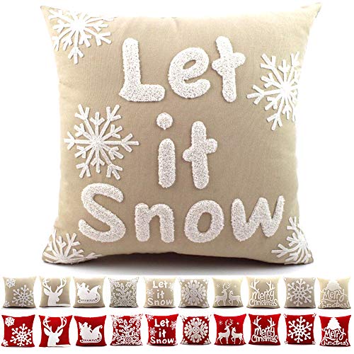 BOLOG Navidad Tema Bordado Fundas de Cojines Square Cojin Almohada Duradero Decoración para Hogar Sofá Cama Coche 45 x 45 cm