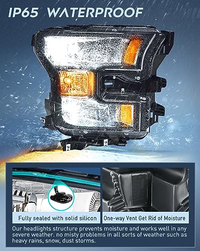 Image of Nilight Headlight Assembly Compatible with 2015 2016 2017 Ford F-150 Headlamps Replacement Black Housing Amber Reflector Upgraded Clear Lens Driver and Passenger Side