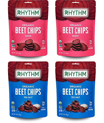Rhythm Superfoods Beet Chips, Naked &amp; Salted Variety Pack, Organic and Non-GMO, 1.4 oz (Pack of 4), Vegan/Gluten-Free Superfood Snacks