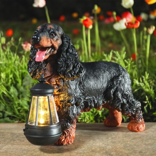 Garden Dog Statues Outdoor Decor with Solar Lights