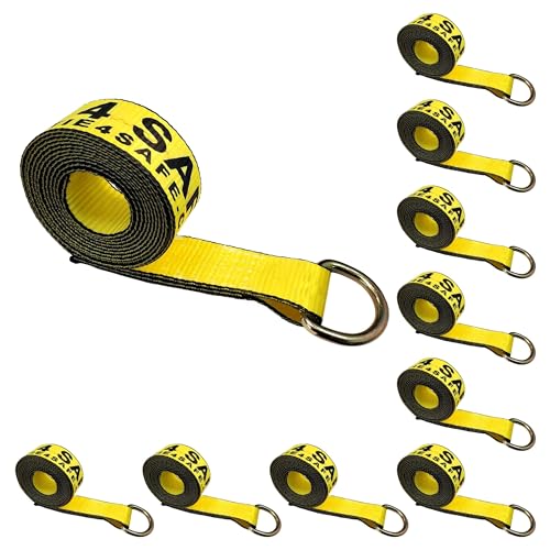 Image of 2 in x 10 FT D Ring Lasso Strap Auto Tie Down for Wheel Lift, Tow Truck, Auto Trailer Hauling Winch Straps(Yellow, 10 - Pack) - USA
