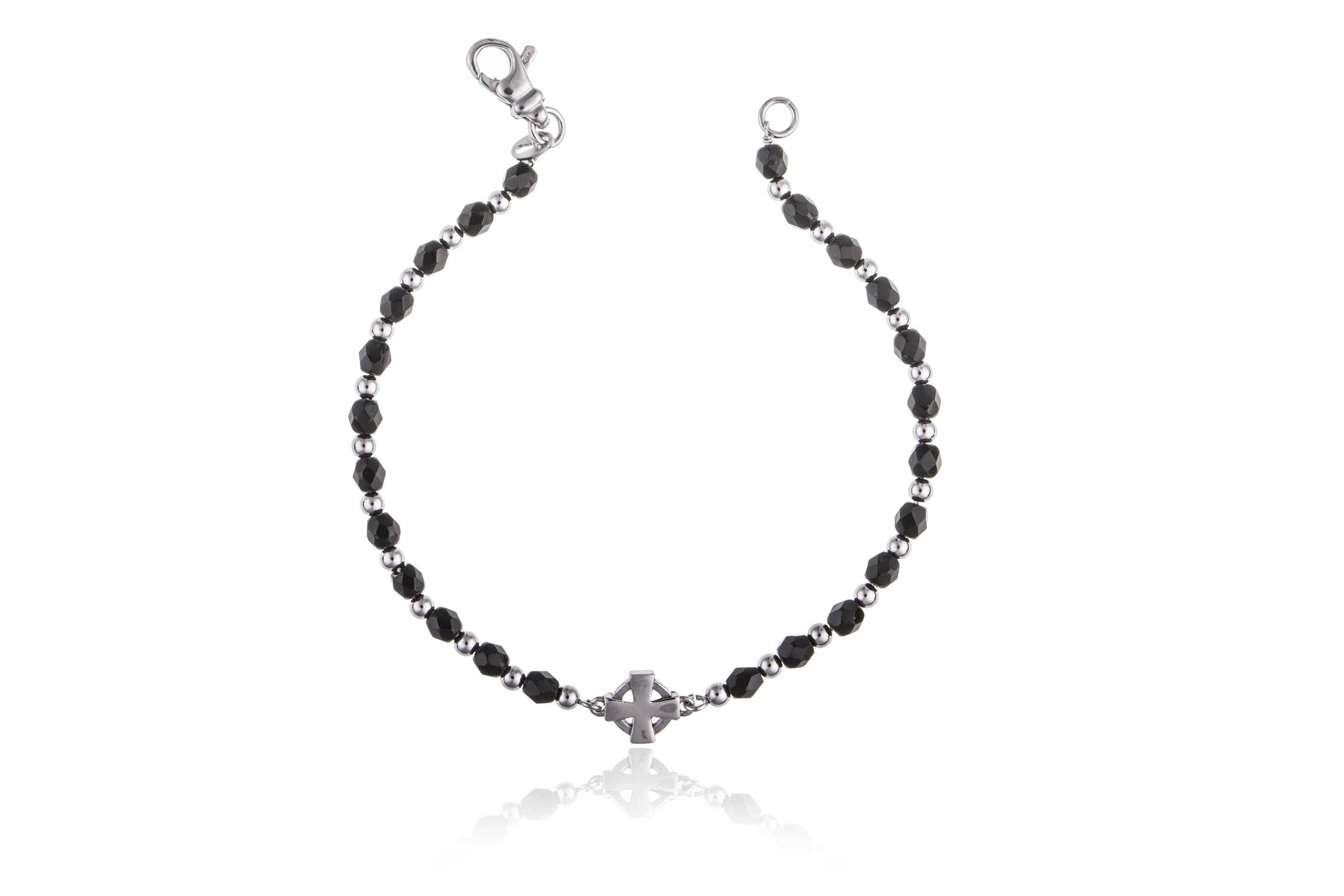 Bracciale da Uomo Ragazzo in argento 925 Sfere e Pietre con Croce Celtica Made in Italy + Confezione Regalo Personalizzata - per Compleanno Comunione Cresima Anniversario Natale Festa del Papà