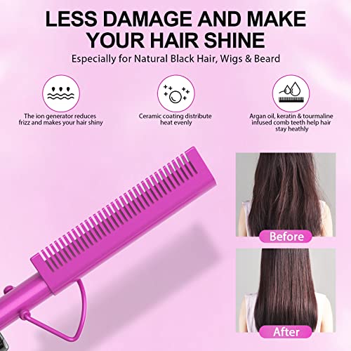 Hot Comb Hair Straightener For Wigs, Black Hair & Beard, Anti-Scald Straightening Comb With Keratin & Argan Oil Infused Teeth, Portable Straightener Brush Ceramic Press Comb #TOP3