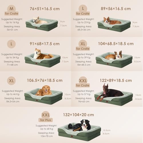 EHEYCIGA Orthopädisches Hundebett Grosse Hunde, 106.5x76x18.5cm, Memory Foam Waschbar und Wasserdicht Hundekorb mit 4 Rändern, Hundesofa Hundecouch rutschfest, Grün