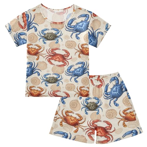 Pajama Short Sets Marine Life Colorful Crabs Soft Cotton Summer Sleepwear 2 Piece PJS Size 5-14T