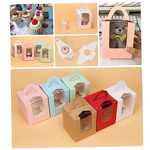 Cabilock 20 Pcs Handle Cupcake Boxes Portable Window Cupcake Containers Cardboard Inserts for 5-6cm Diameter