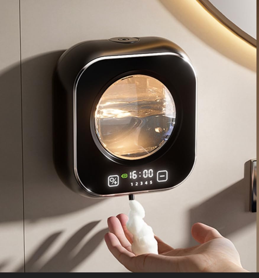 NEXSTRON Distributeur de Savon Automatique, 320ml Distributeur Savon Mousse avec Capteur Infrarouge, Mural,Étanche IPX5, 1500mAh Rechargeable par USB, 5...