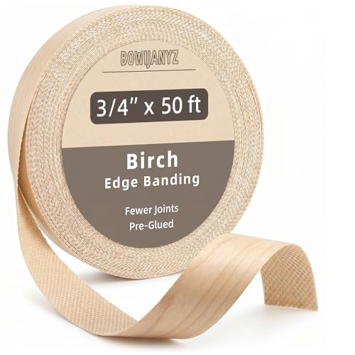 Birch Edge Banding 3/4 x 50ft Fewer Joints for Seamless Finish Pre-Glued Real Wood Veneer Edge Banding Iron-on Plywood Edging with Hot Melt Adhesive for Cabinet Repair Furniture Restoration/DIY