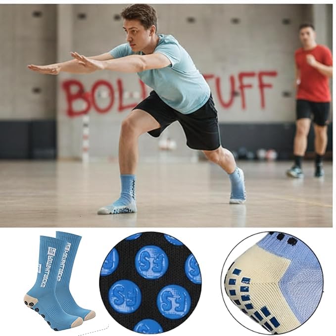 Image of Hi-Tech Performance Athletic Grip Socks for Men & Women Crew Length, Anti-Slip Rubber Grip socks for footballer, Thick Cushion Sports Socks for Running, Gym, Training