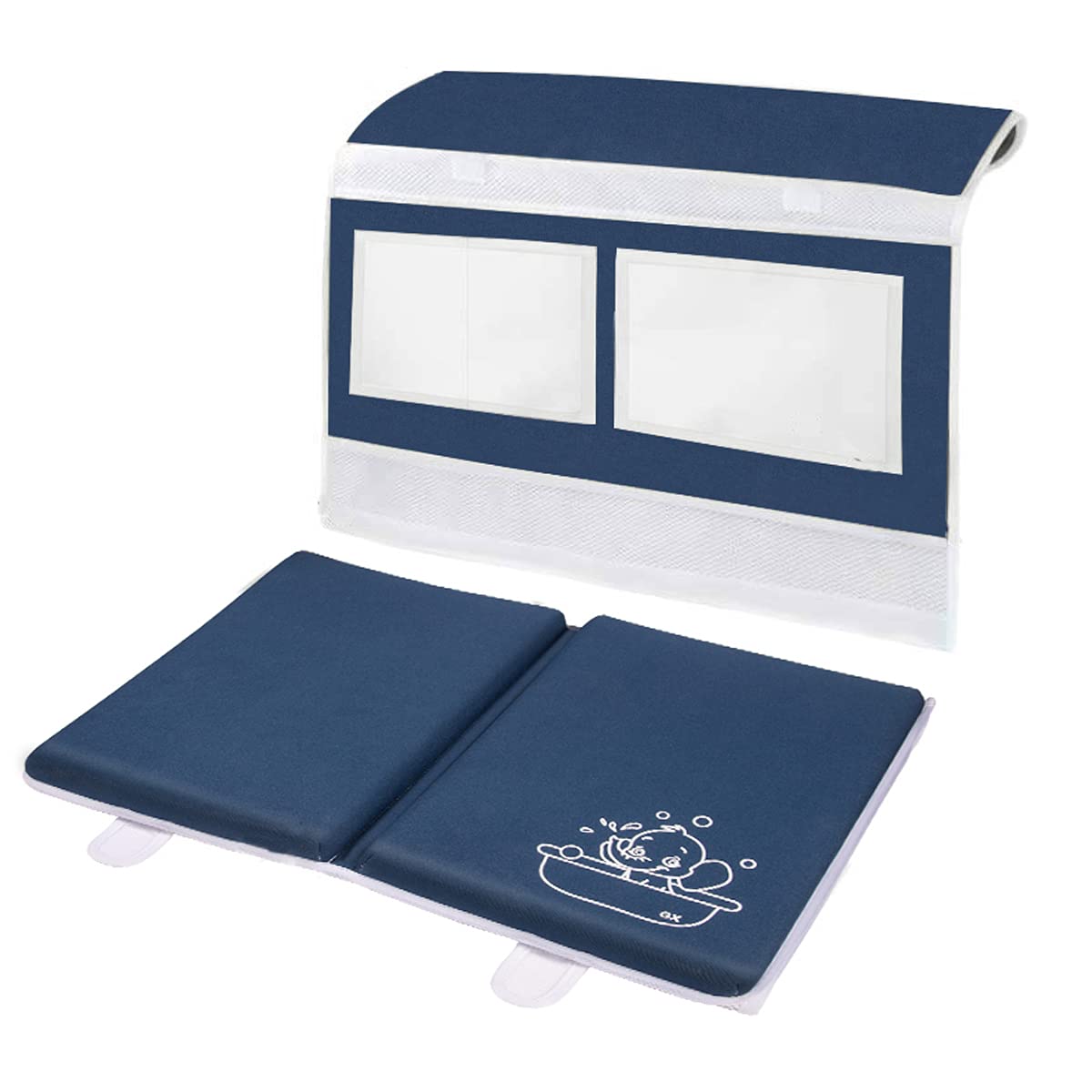 Baby Bath Kneeler and Elbow Rest -1.5" Thick Kneeling Pad with Toy Organizer - Large Safty Kneeler Mat for Tub Bathing and Bathroom Time - Detachable and Foldable Child Bath Tub Mat - Royal Blue